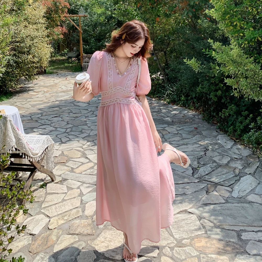 19926189P125控188现货粉色连衣裙流行花边