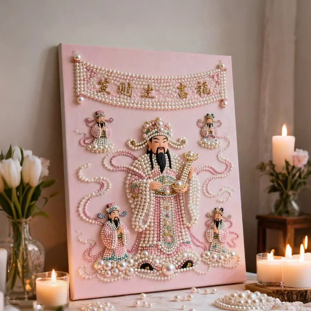 财神爷珍珠画diy手工粘钻石画创意摆件装饰送朋友礼物自粘贴画yw