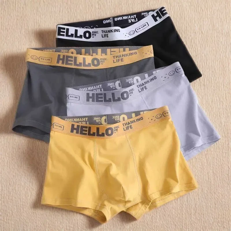 HELLO男士内裤大码平角裤舒适透气中腰宽松青少年运动可爱裤头
