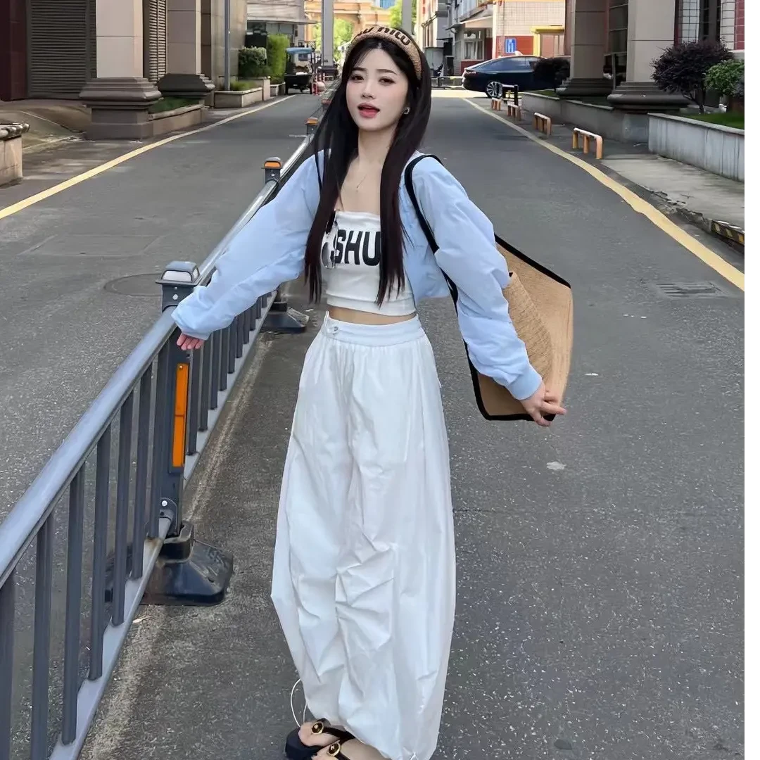 温婉大方衣服气质针织开衫辣妹风网红运动抹胸夏季高腰显瘦阔腿裤