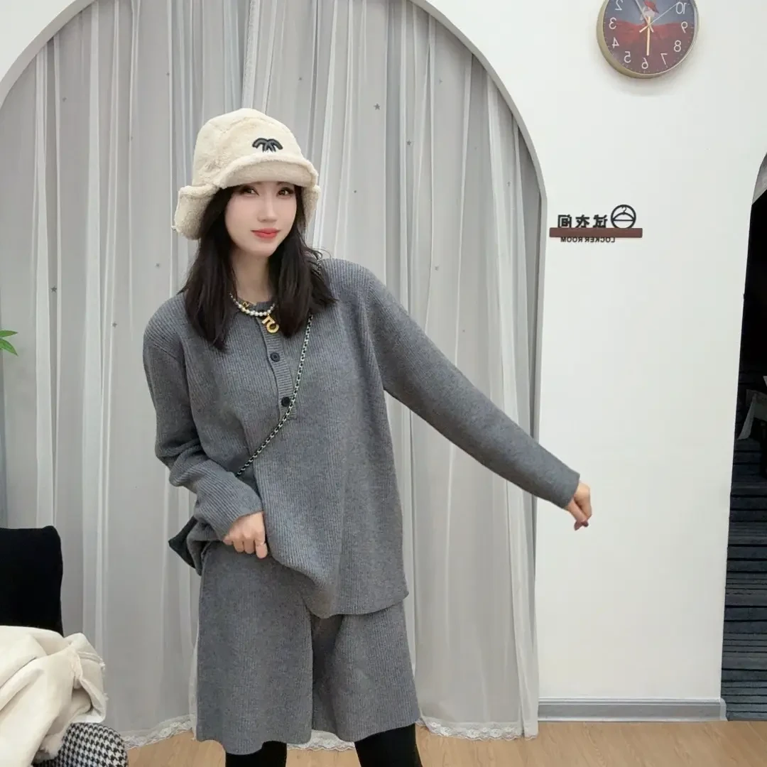 【木子家】秋冬慵懒风宽松显瘦针织POLO领套装