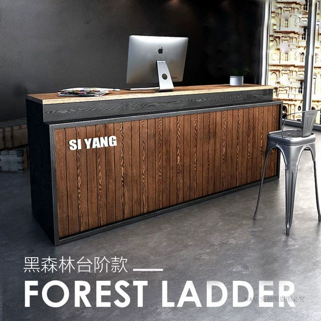 复古收银台店铺小吧m台工业风前台简约柜台接待台可定制实木转角
