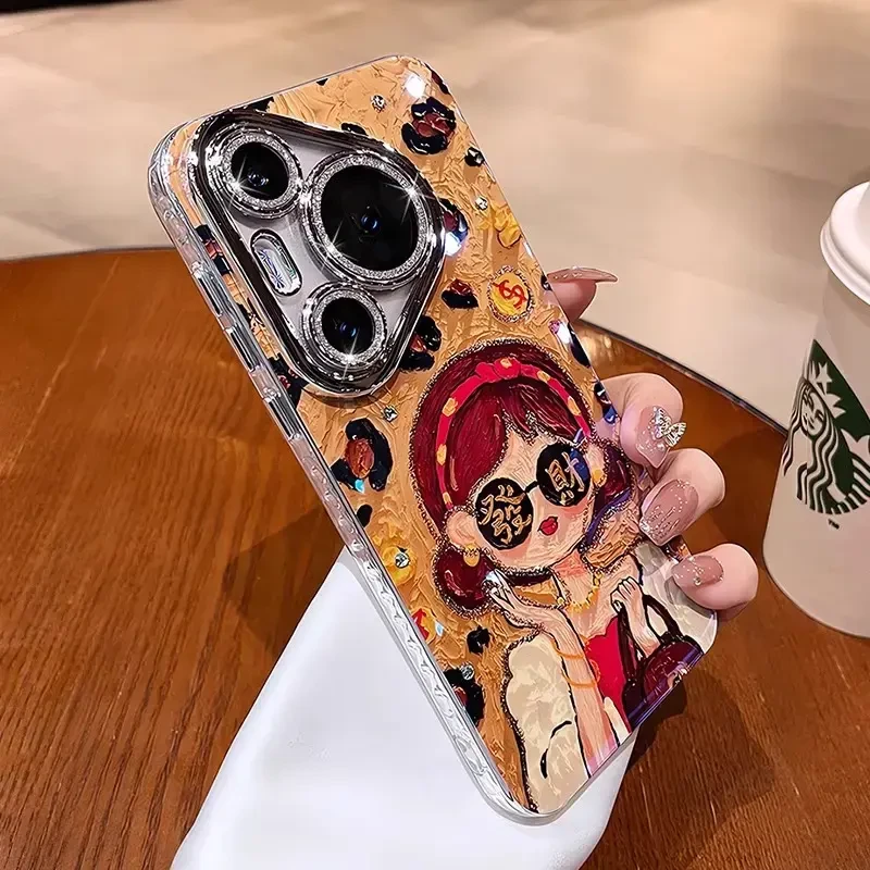 闪粉镜头膜适用华为mate70Pro手机壳发财富婆p70高级感卡通可爱女