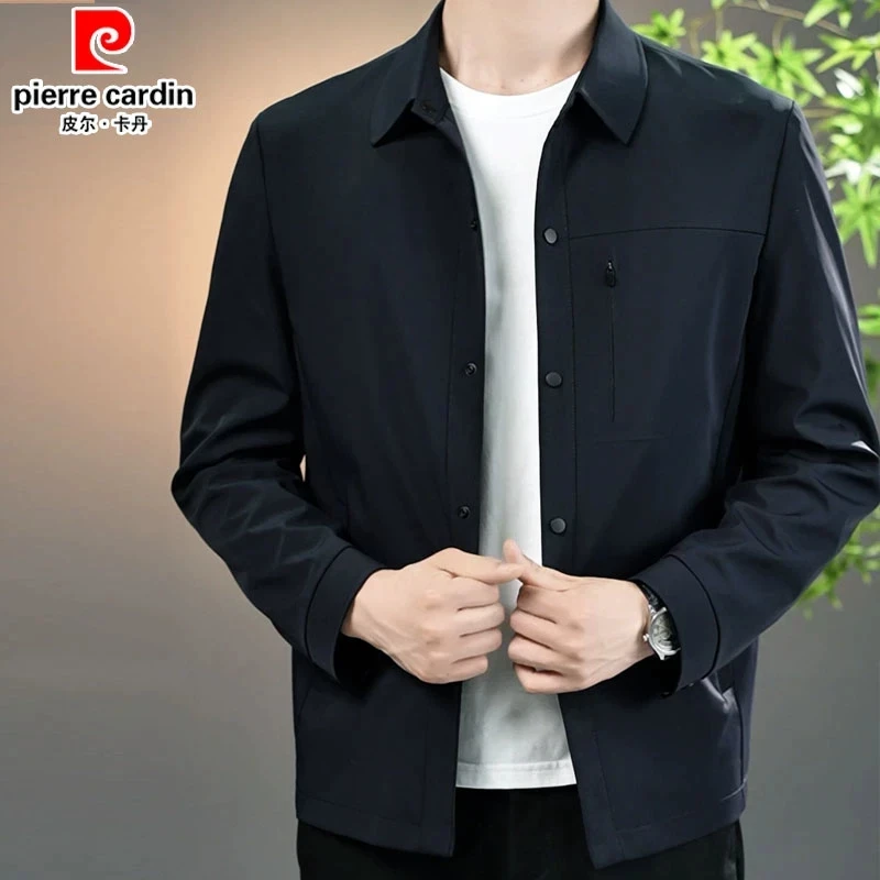 皮尔卡丹男士春秋薄款外套中年商务休闲抗皱免烫净版潮流夹克