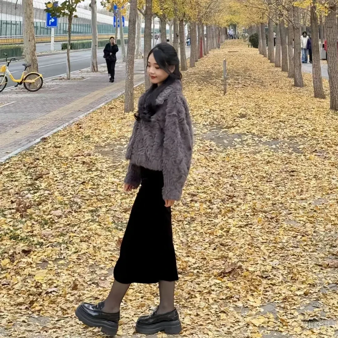冬季卷毛皮草外套托斯卡纳气质百搭短款保暖女装