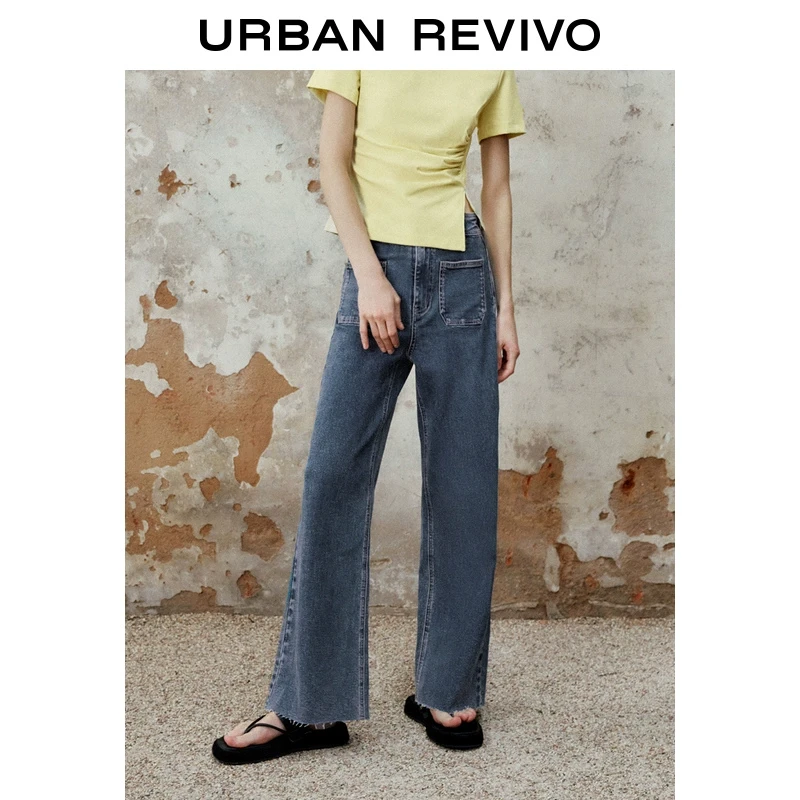 UR2025秋季新款女装简约休闲百搭毛须牛仔长裤UWM850073
