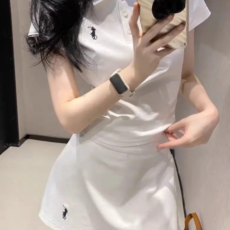 夏装新款刺绣小马休闲运动减龄上衣POLO衫+裙裤防走光半身裙套装
