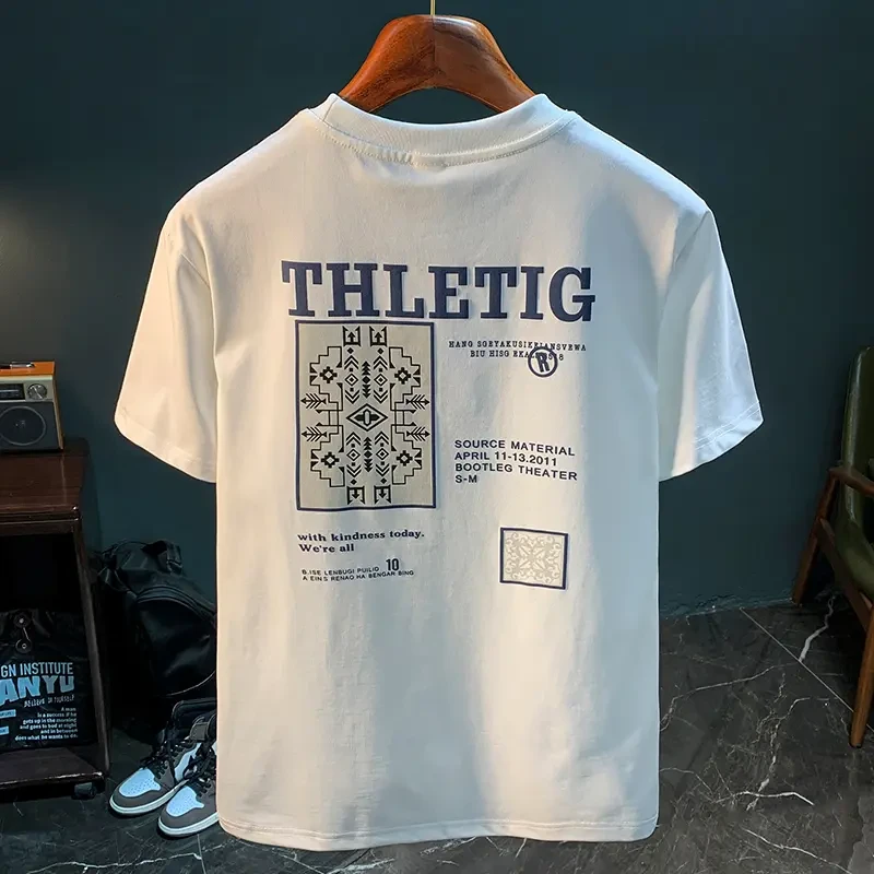 美式短袖T恤男士夏季薄款高街透气个性印花圆领休闲百搭