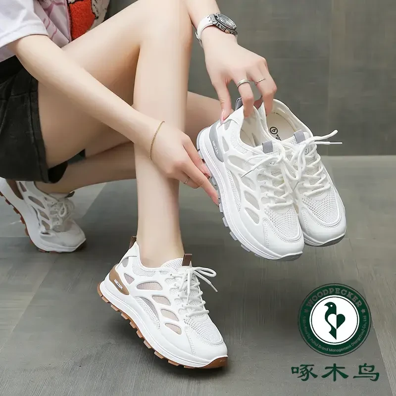 啄木鸟女鞋夏季网面阿甘鞋女2025透气软底软面舒适休闲运动鞋女LJ
