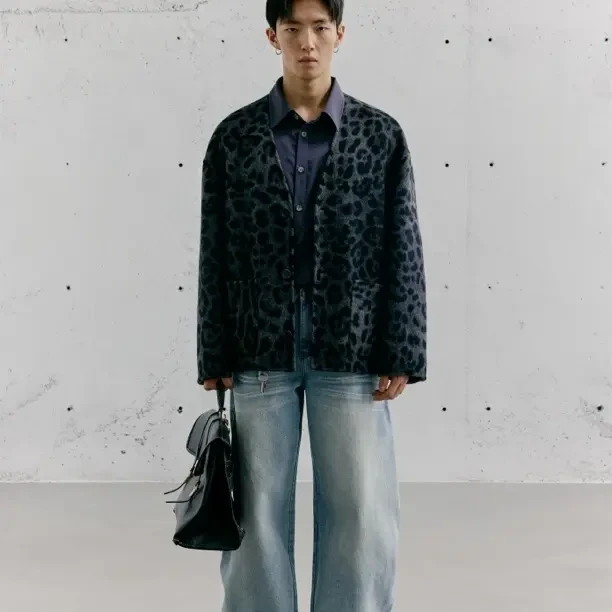 2025男士高级绵羊毛时尚豹纹H版西服款外套