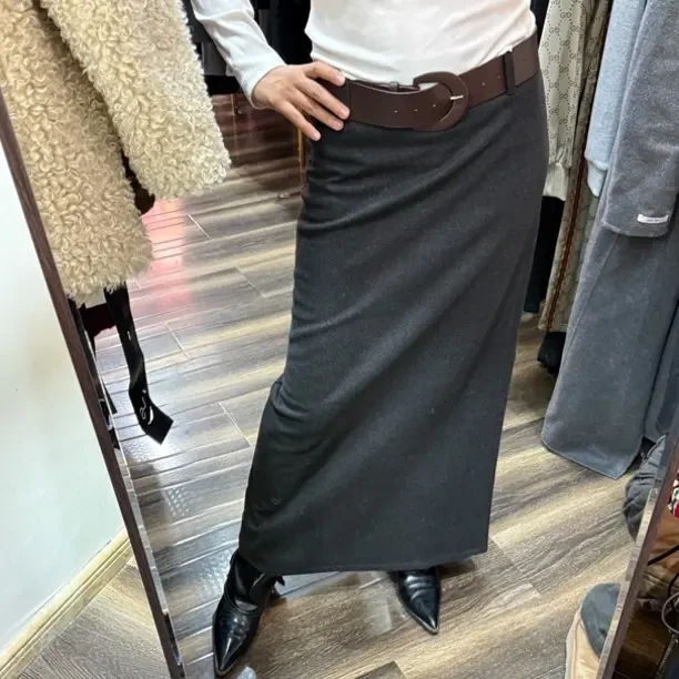 新款加厚毛呢高腰显瘦直筒后开叉秋冬半身裙