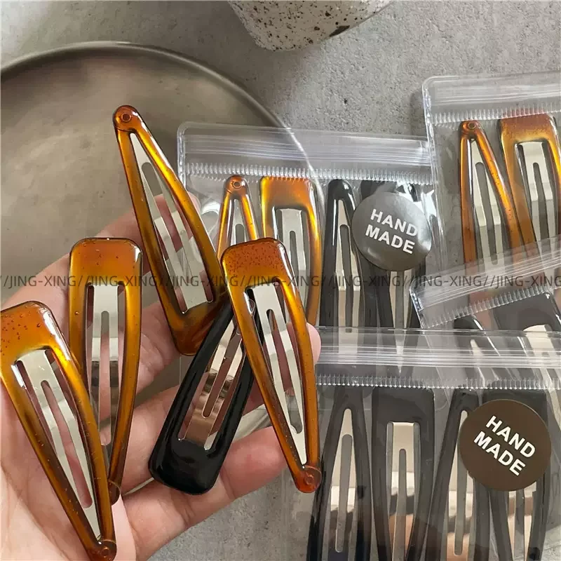 黑咖色系 成人水滴BB夹大号碎发刘海夹 质感滴油合金发夹边夹新款