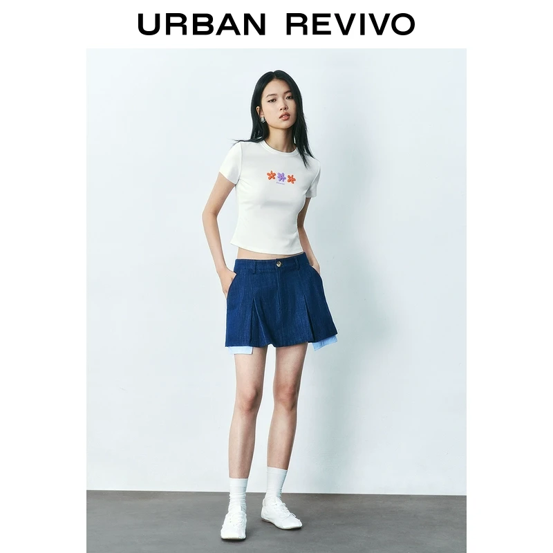 UR2025夏季新款女装时尚休闲撞色花朵刺绣短袖T恤UYU450113