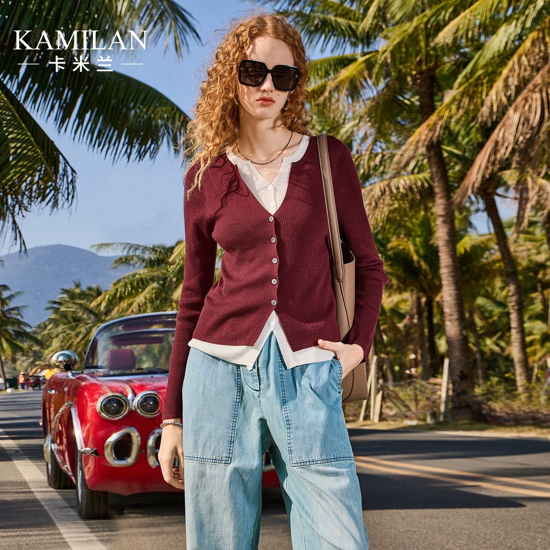 卡米兰气质短款羊毛针织开衫女2025春季新款时尚百搭针织衫上衣