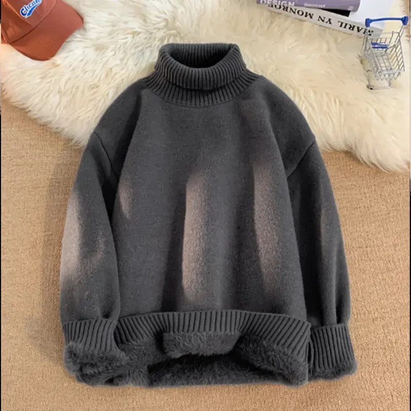 东北零下加绒加厚保暖抗寒高领毛衣男女冬季慵懒风纯色羊羔绒卫衣