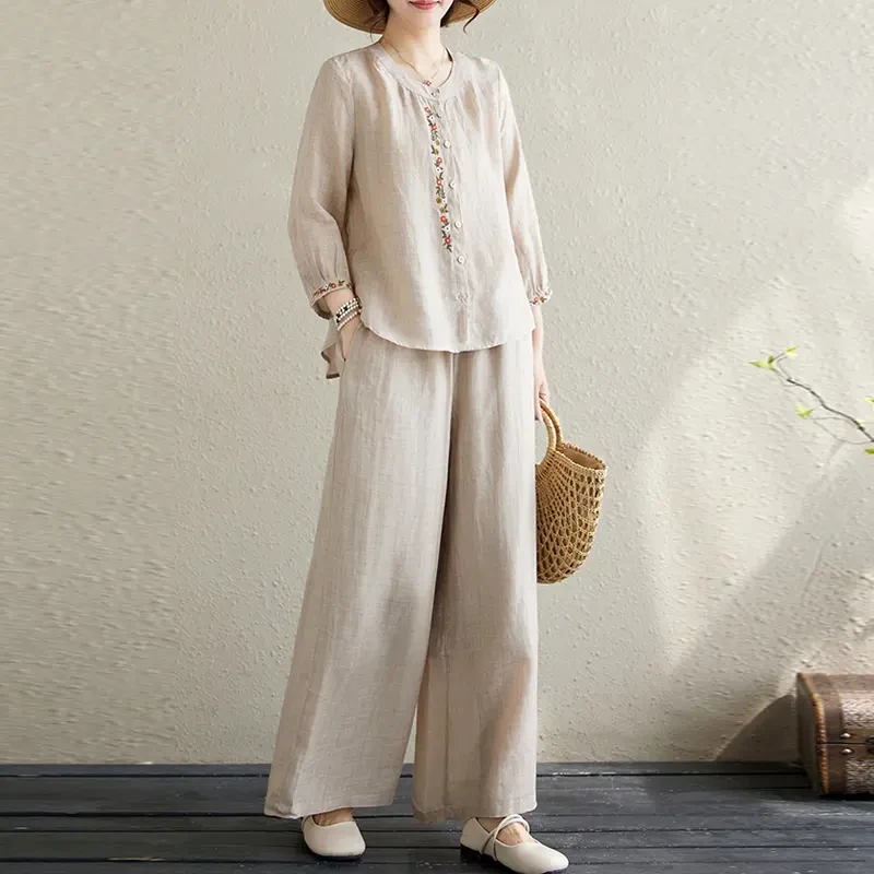 新中式国风棉麻套装2025夏季新款中年时尚高端亚麻洋气减龄#493