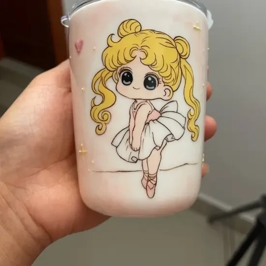 景德镇手绘高温釉下可乐牛奶杯随行带盖网红可爱