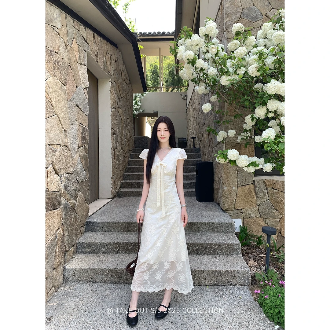 外卖到了「雾里看花」法式设计感优雅连衣裙褶皱长裙WM5DSL12