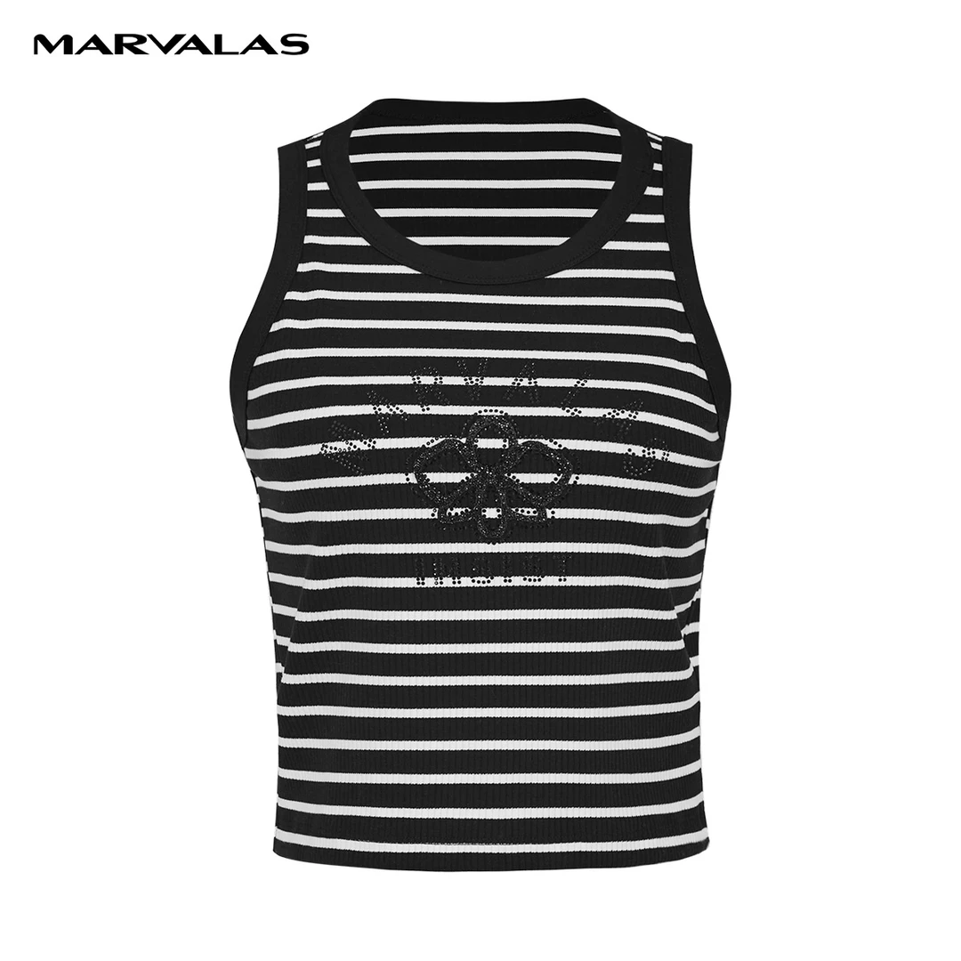 【力力淘】曼德诗针织吊带女2024春装新款经典黑白条纹复古背心