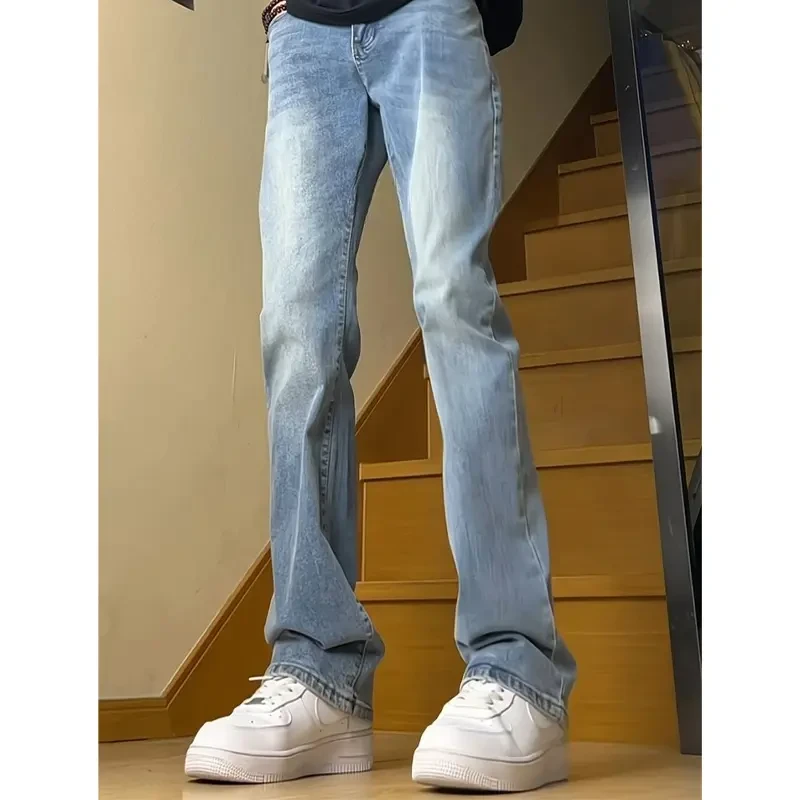 cleanfit浅蓝色牛仔裤男款夏季美式vibe风裤子修身百搭直筒微喇裤