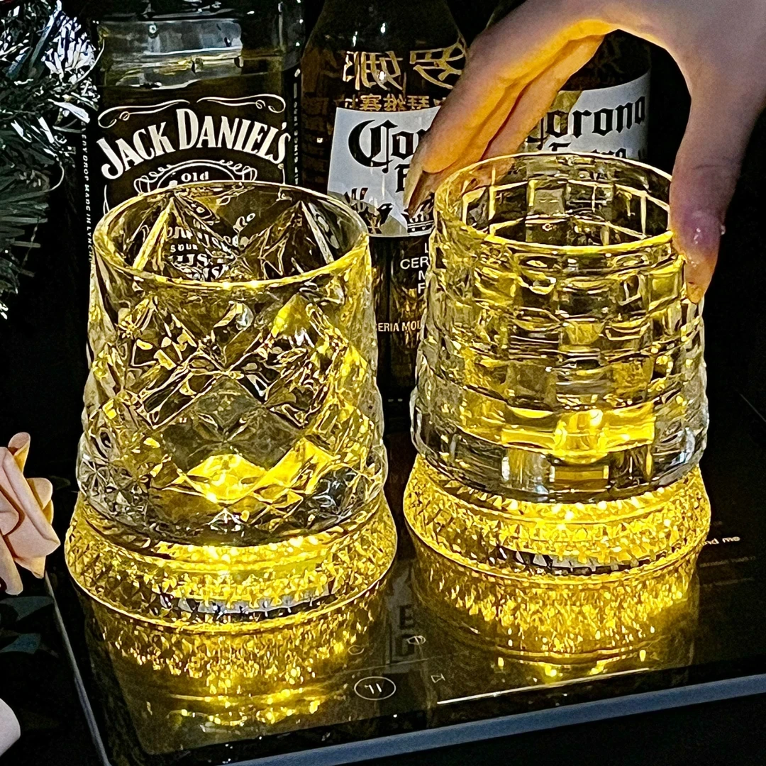 轻奢威士忌旋转酒杯转转杯洋酒杯创意简约家用玻璃杯旋转水杯时尚