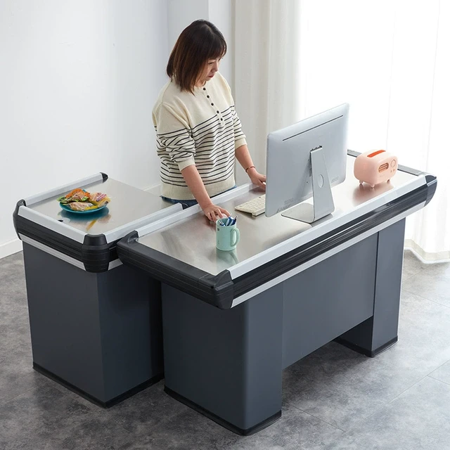 超市收银台c豪华不锈钢台面1.5米柜台简约吧台加厚款小型转角收款