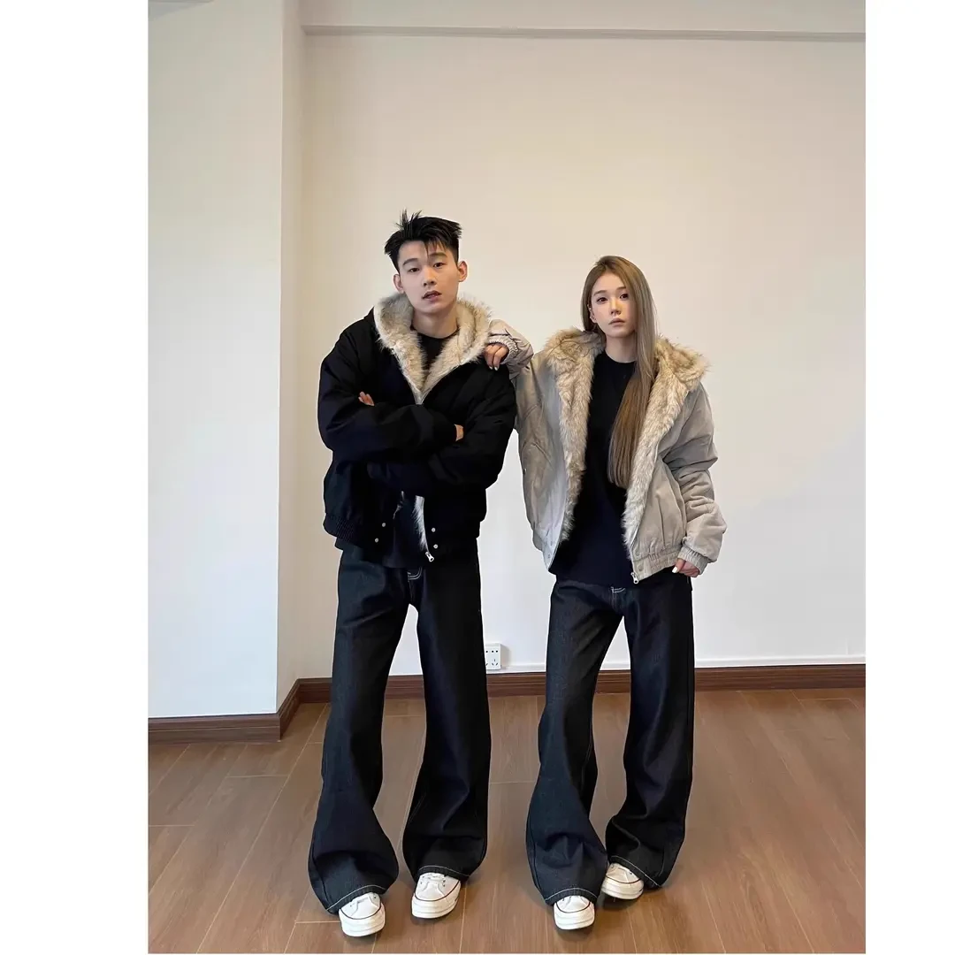 座山雕毛领棉衣冬季加厚棉服外套男女情侣高级感解构美式复古棉袄