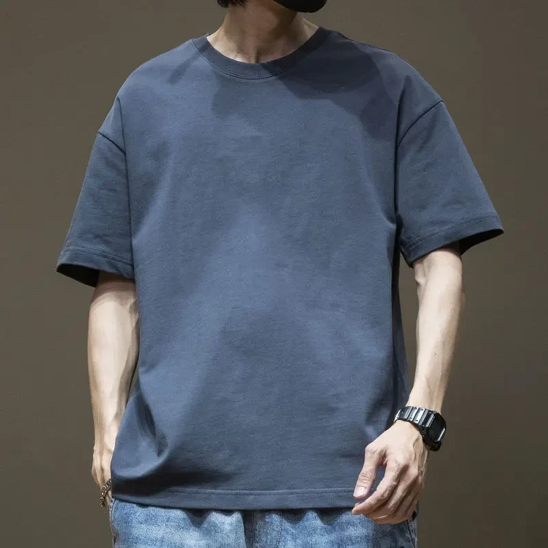 纯色夏季男士短袖T恤纯棉百搭半袖宽松港风ins圆领韩版加大码ins