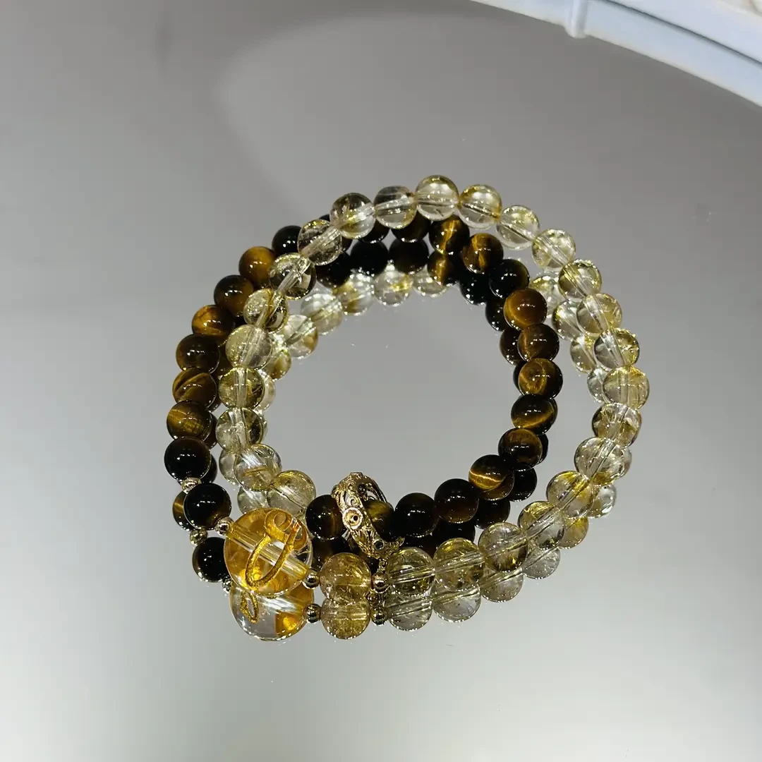 一手富贵 日进斗金蛇年版黄虎眼黄塔晶设计款手串