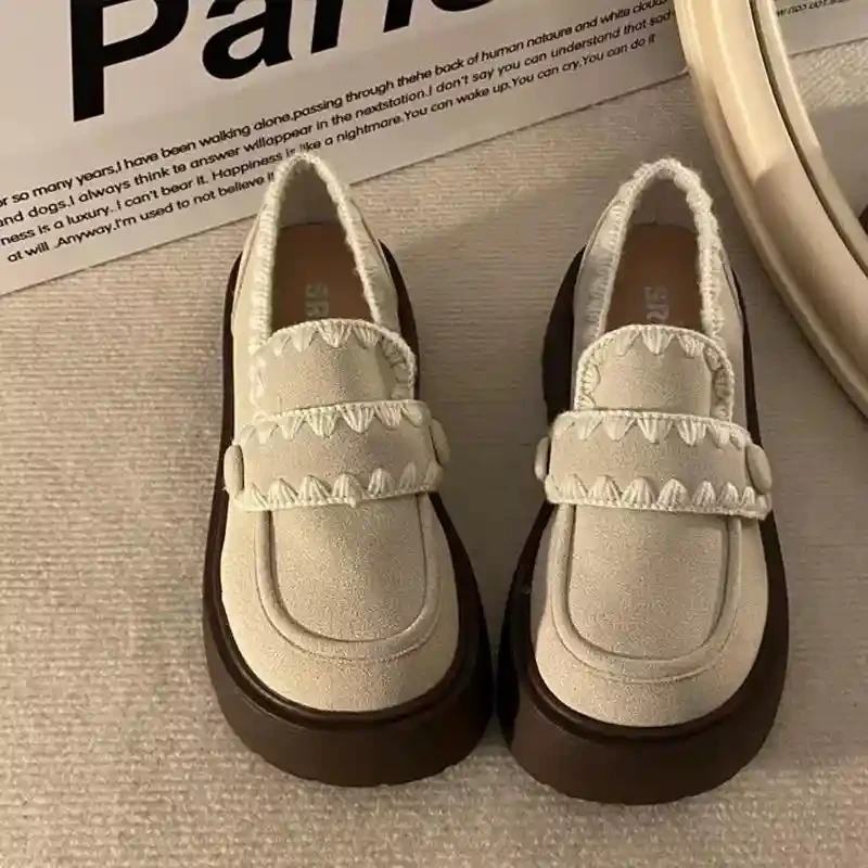 日系复古松糕厚底百搭乐福鞋2025春季新款一脚蹬学院风jk小皮鞋女