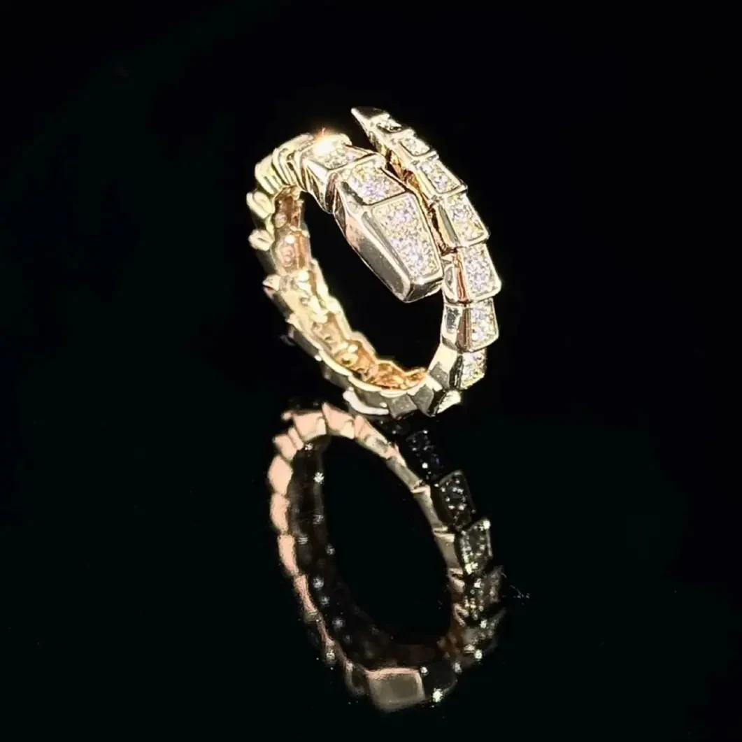 铜合金戒指 铜合小蛇形 福利合金镀镶嵌锆石 可调节个性戒指