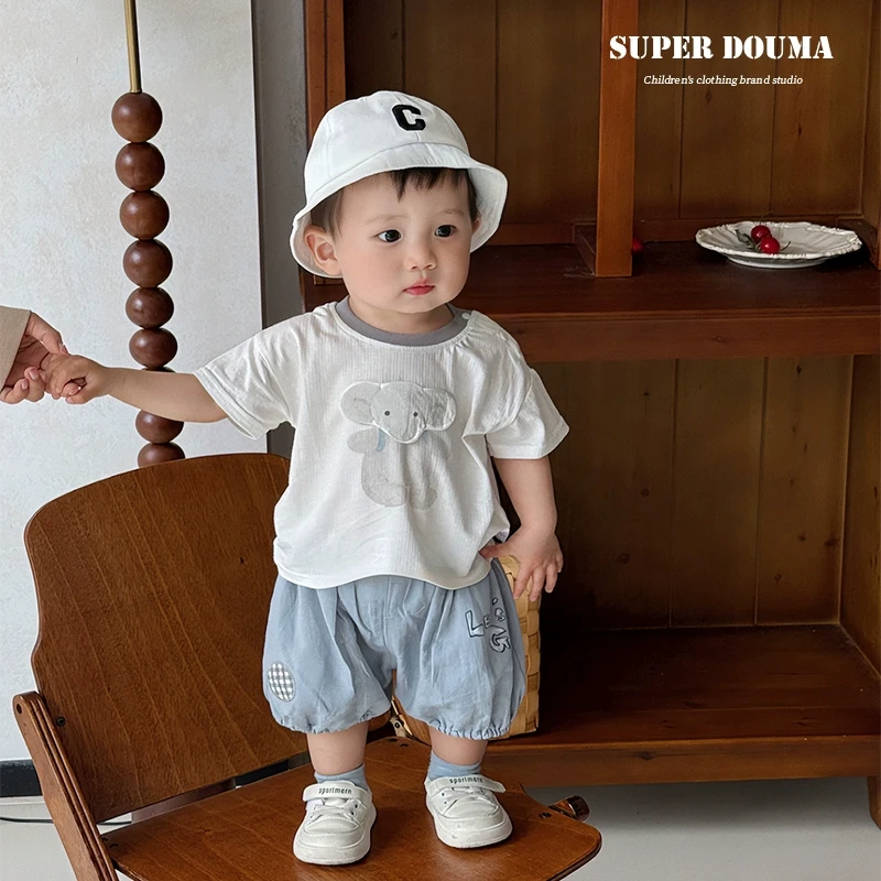 夏薄款男童套装宝宝衣服夏装可爱卡通上衣男宝休闲短裤两件套周岁