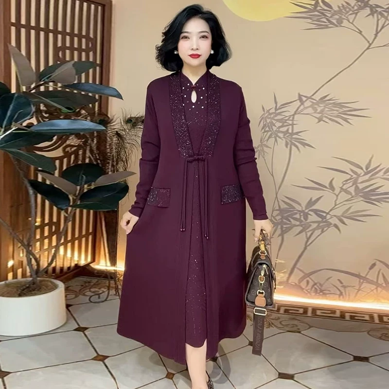 2025春季新款时尚气质百搭显瘦减龄洋气高贵妈妈装两件套连衣裙女