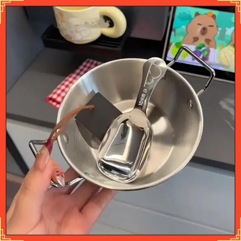 韩式高颜值不锈钢碗家用可爱萌双耳碗燕麦碗卡皮巴拉大头勺D316