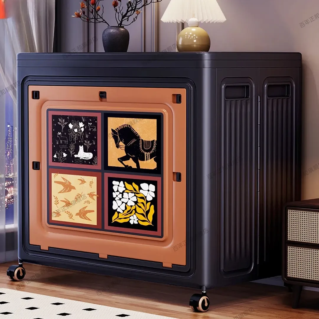 大容量翻盖收纳箱衣服收纳箱超可折叠中古风衣物被子整理箱收纳盒