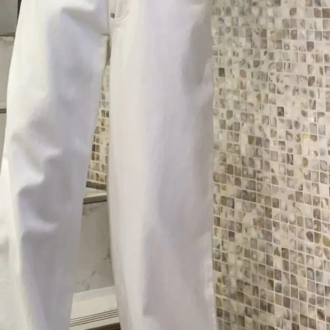 秋冬慵懒风白色加绒加厚直筒牛仔裤