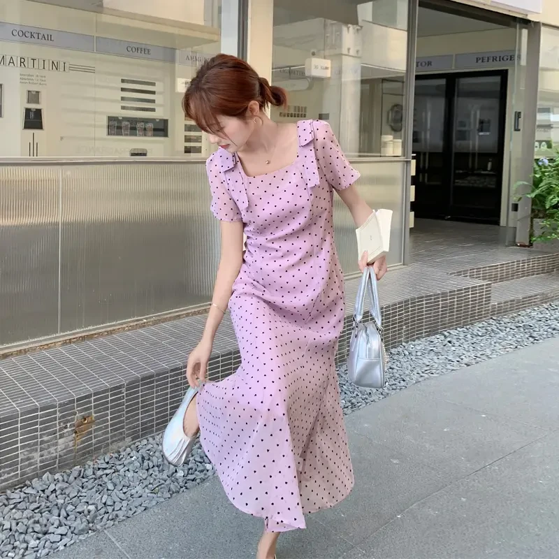 法式浪漫风波点连衣裙女2025夏季新款优雅气质高级氛围感收腰裙子