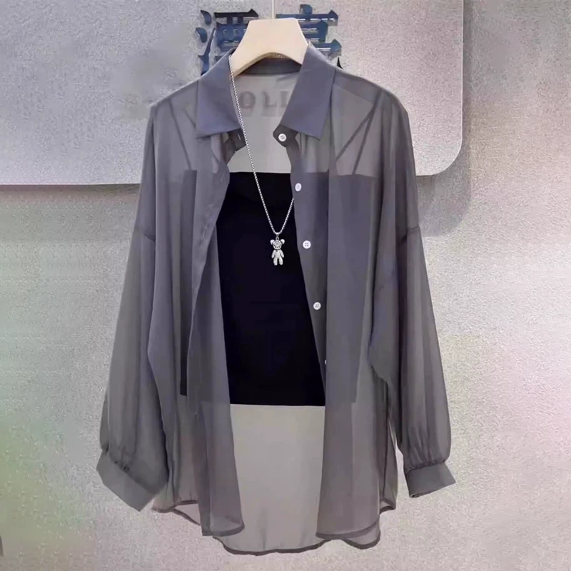 防晒衣女夏季冰丝透气防紫外线开衫外套2025新款长袖薄款雪纺衬衫