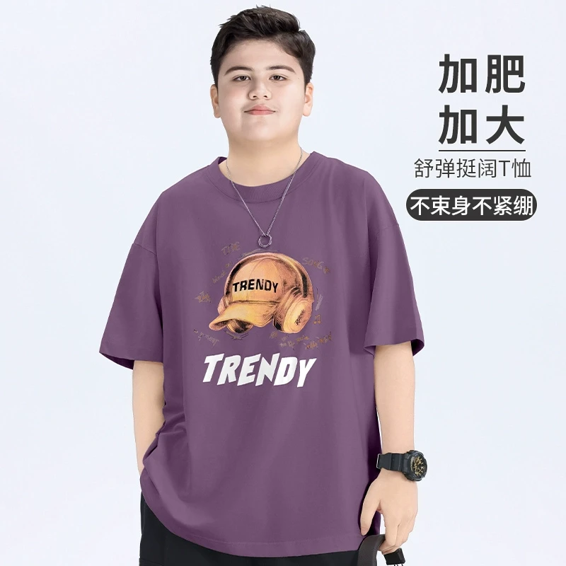 胖童装男童短袖t恤加肥加大夏装2025新款夏天中大童卡通体恤半袖T