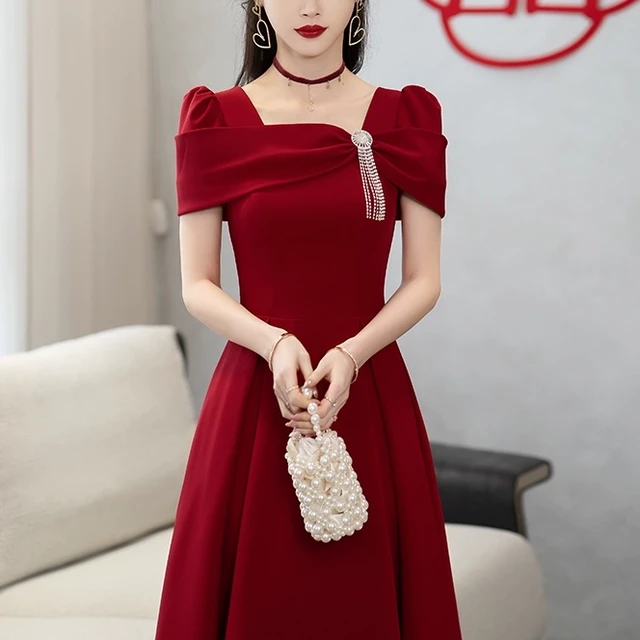 孕妇敬酒服新娘夏款结婚订婚回门礼服连衣裙女新娘日常酒红色遮肚