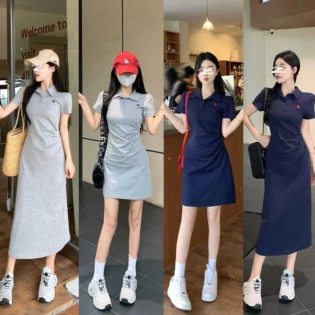 MosesQueen魔西女王刺绣polo领连衣裙2025夏季收腰短袖包臀裙