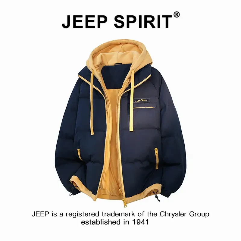 JEEP吉普SPIRIT美式复古假两件棉衣外套男秋冬加厚保暖百搭棉服
