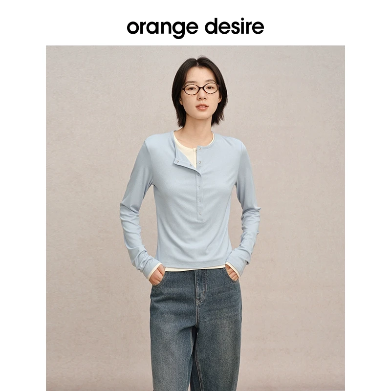 【准时下班】orange desire休闲时髦miu系假两件U领T恤OD2DAWT6032