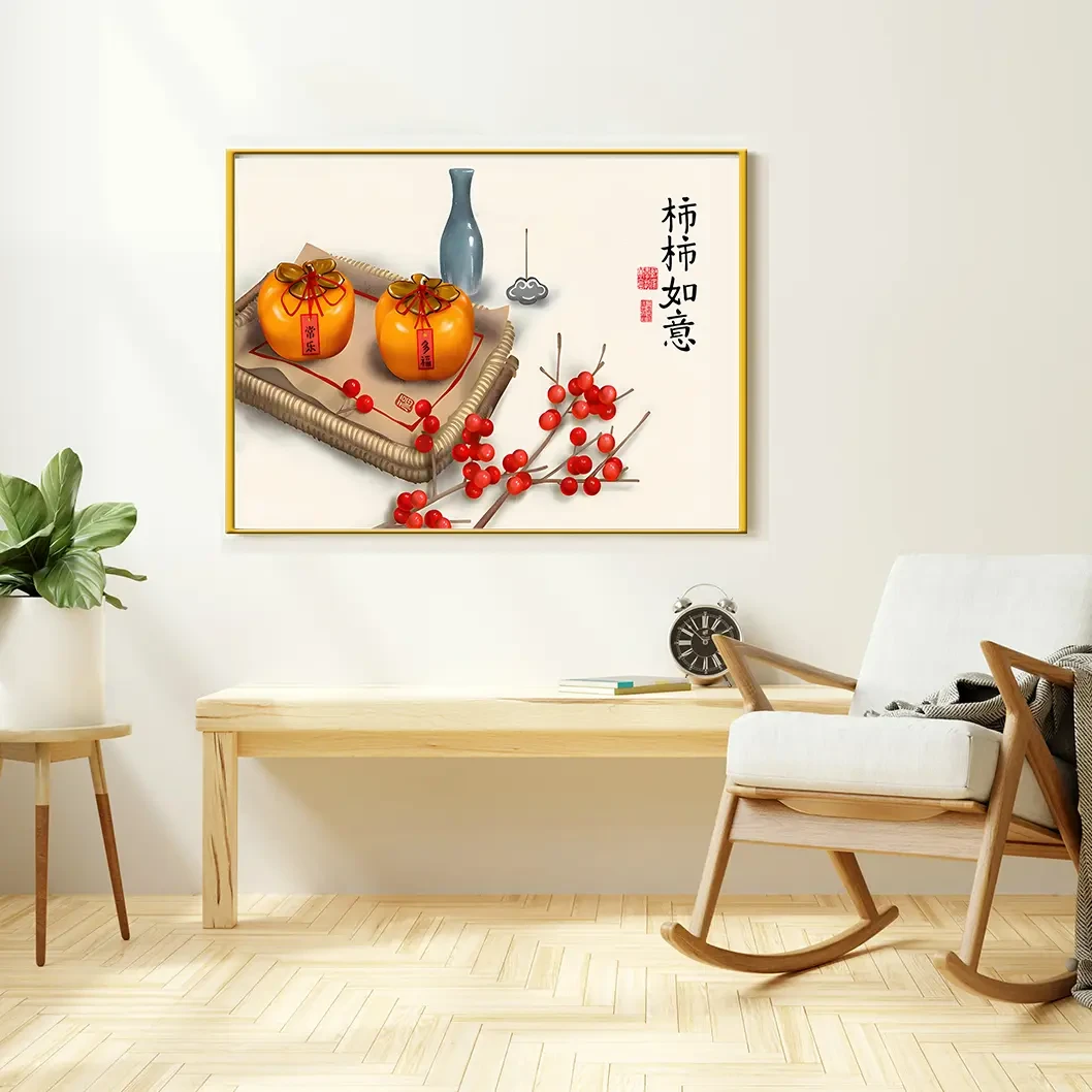 HL001新中式极简餐厅饭厅装饰画挂画单幅现代简约装饰背景墙壁画