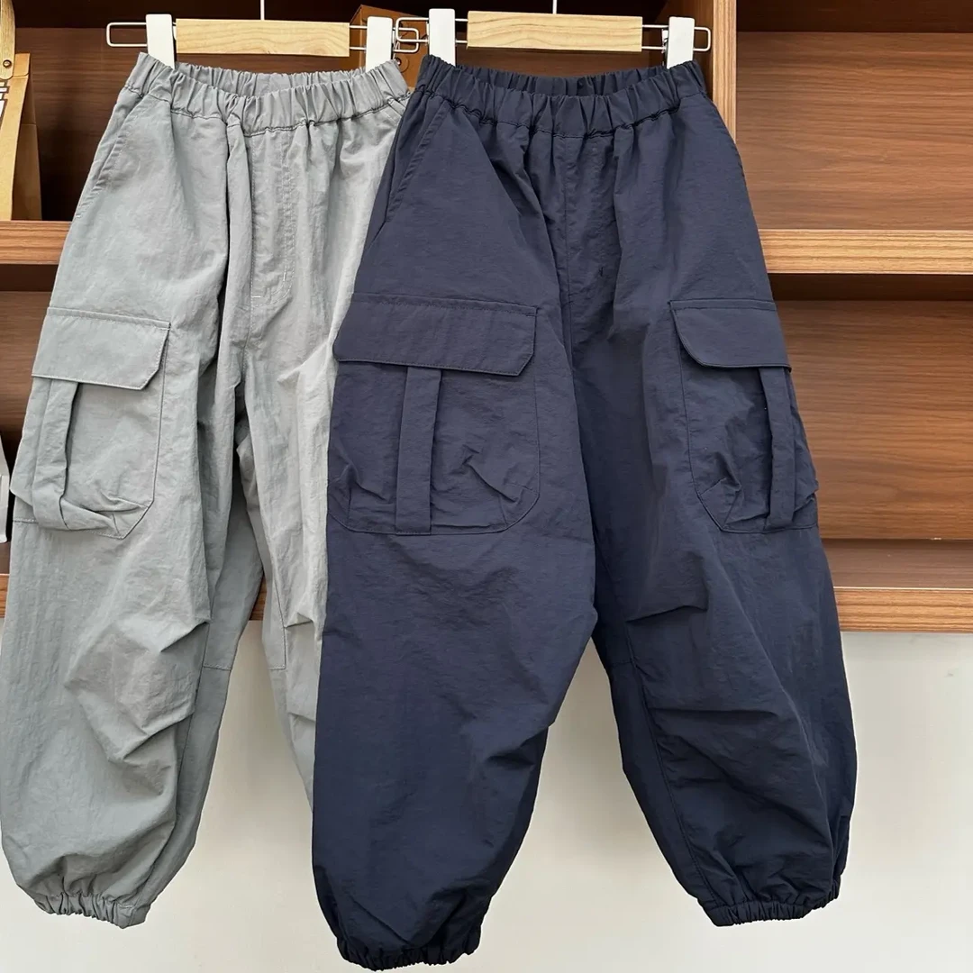 2025冬季新款韩系户外防泼水加绒男童宽松束口工装长裤