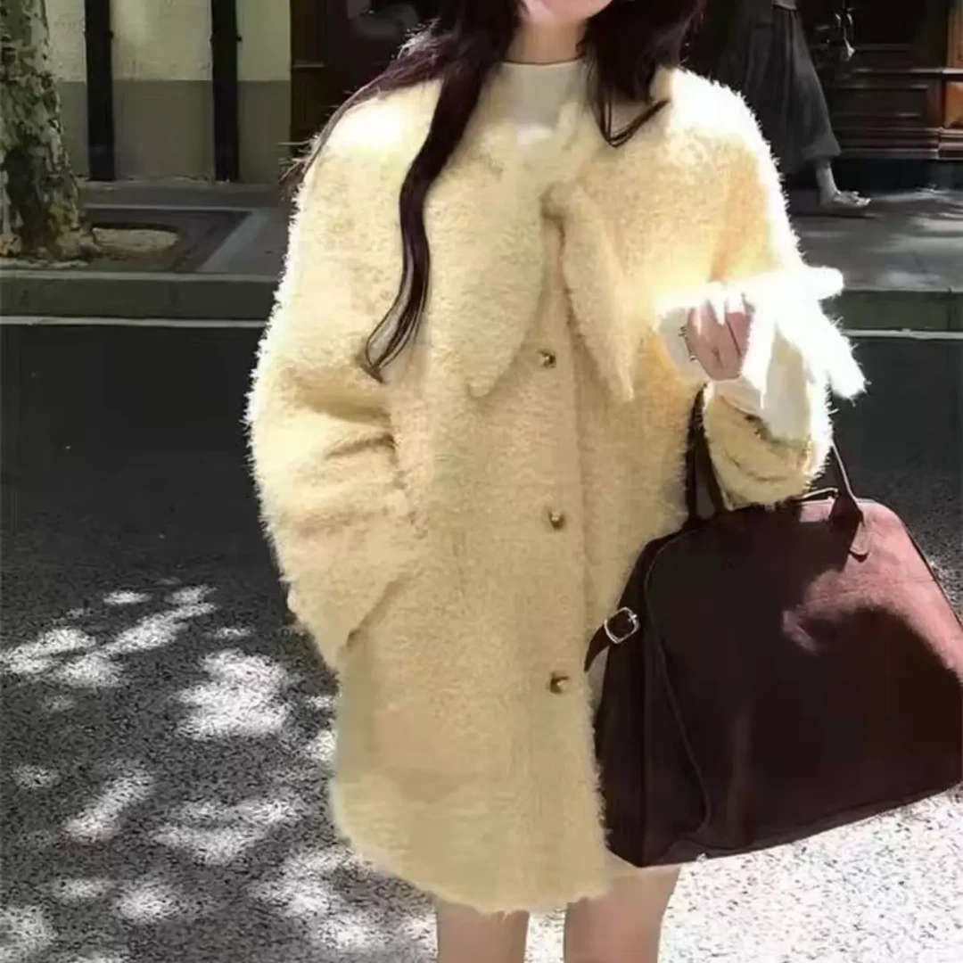 秋冬新款直下摆纯色女中长款百搭毛呢外套