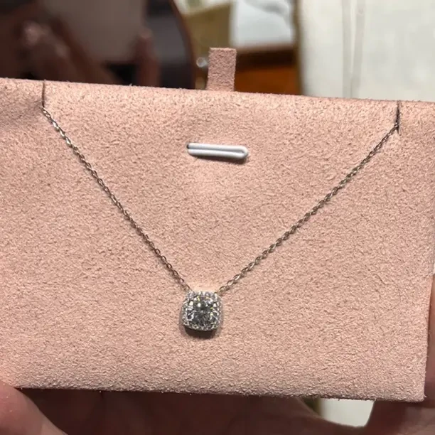 链子925银莫桑石 小方糖项链女轻奢时尚小众简约锁骨链