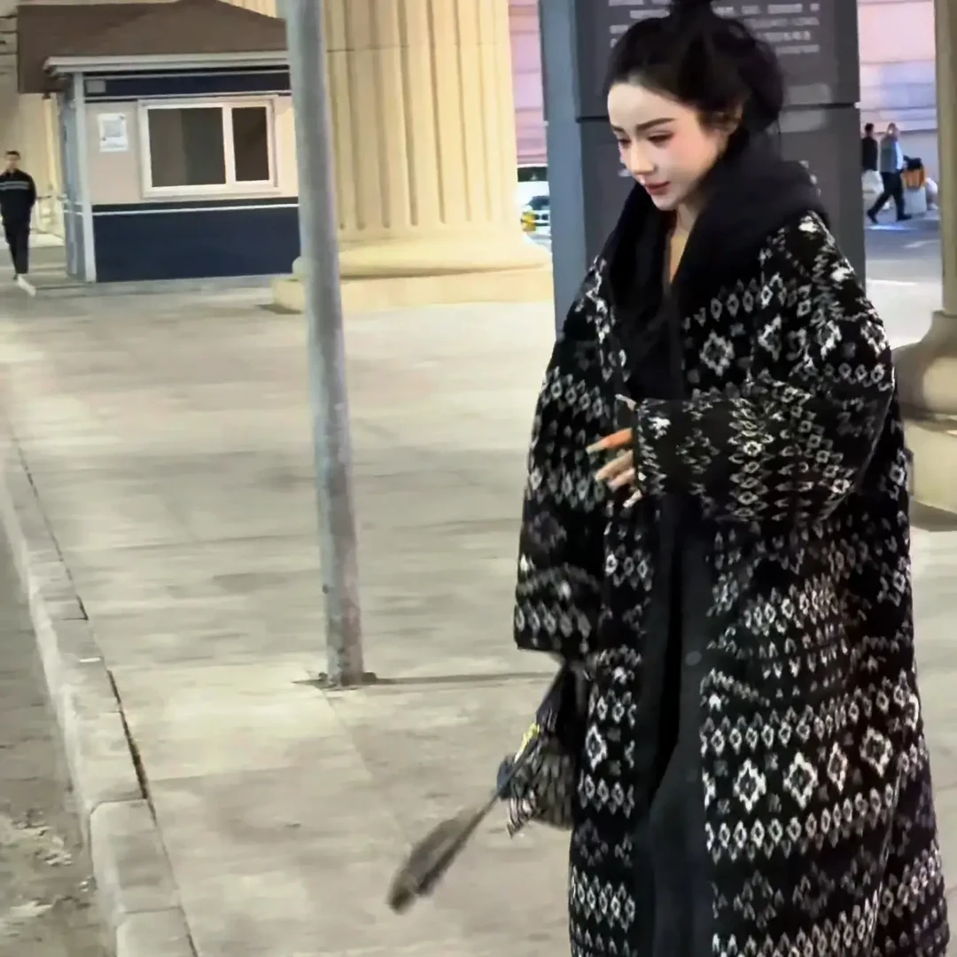 秋冬时尚显瘦百搭宽松大码连帽加棉长款外套气质网红中长款韩版