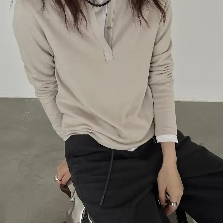 休闲常规款休闲风圆领宽松打底衫时尚T恤修身型长袖