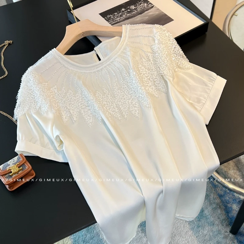 法式气质重工亮片短袖T恤女2025新款高级感设计感小众宽松上衣夏